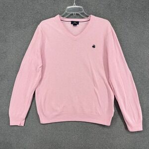 Brooks Brothers 346 Pink V Neck Sweater Knit Top Mens L Linen Cotton Preppy Golf